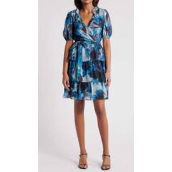 Julia Jordan Dress Womens Size 10 Blue Abstract Tiered Ruffle Romantic Feminine - Picture 14 of 14